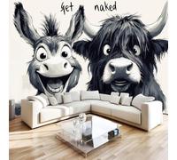 Wall Mural 3D Highland Cow Donkey Photo Wallpaper Non-Woven Matt | Panoramic Mural Wallpaper Waterproof Cartoon Farm Animal Feature Wall Art 200x140 cm for Living Room Bedroom Home Office H869