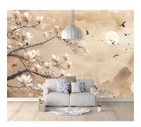 Wall Mural 3D Pattern Vintage Orchid Bird Beige Moon 100x70cm Self-Adhesive Wallpaper Sticker for Bedroom Living Room Photo Art Posters Backdrop