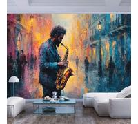 Wall Mural 3D Photo Wallpaper man playing saxophone colorful street man playing saxophone colorful streetHome Decor Background Large Art Wall Painting Urban Architecture for Bedroom Cafe Bar Office