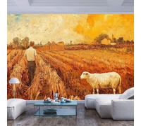 Wall Mural 3D Print Wallpaper Photo Rural style painting of man and sheep field Rural style painting of man and sheep fieldPeel and Stick Living Room TV Bedroom Large Custom 3d living room bedroom