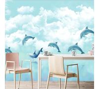 Wall Mural 3D Wallpaper Peel and Stick Christmas Decor Self Adhesive - Animal Dolphin Painting - Wallpaper Easy to Use for Tv and Sofa Background Walls Wall Photo -379194839555
