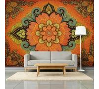 Wall Mural 400 x 280 cm, Non-Woven Premium Photo Wallpaper Boho Traditional Flowers Mandala Print Fleece Wall Mural Decoration - Mural Wallpaper for Living Room Bedroom Meditation Room