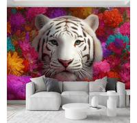 Wall Mural 400 x 280 cm, Non-Woven Premium Photo Wallpaper Fantasy Print Fleece Wall Mural Decoration - Animals White Tiger Floral Mural Wallpaper for Living Room Bedroom Office