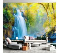 Wall Mural 400 x 280 cm, Photo Wallpaper Nature Landscape Waterfall Forest Panoramic Wallpaper, Non-Woven Wall Mural for Living Room Office, Green