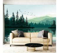 Wall - Mural 78.7" x 55.1" Premium Poster Fresh Mountains and Lakes Reflections on-Woven Large Decorative Wallpaper for Children's Room Living Room Home Green and Blue