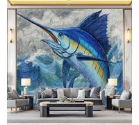 Wall - Mural 78.7" x 55.1" Premium Poster Realistic Fish Ripples on-Woven Large Decorative Wallpaper for Children's Room Living Room Home Navy Blue
