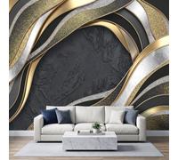Wall Mural Abstract Art 3D Wave Stripe Print Photo Wallpaper, Modern Luxe Non-Woven Mural - Modern Design Decoration Picture Poster Dark Grey Wallpaper for Living Room Kids Bedroom 200W x 140H cm