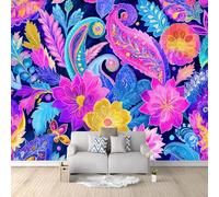 Wall Mural Abstract Floral Pattern Plant Print for Kids Room 200 x 140 cm, Eco-Friendly Waterproof Wallpaper Photo Mural Wall Decor for Nursery Bedroom Playroom Wall Covering Purple