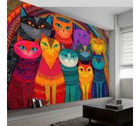 Wall Mural Abstract Mandala Animals Cat Photo Wallpaper 500W x 280H cm, Retro Non-Woven Mural Wall Art Decoration Poster Picture Design - Wallpaper Modern for Kids Room Living Room Bedroom