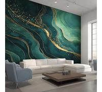 Wall Mural Abstract Marble Wallpaper - Modern Green Gold Marble Photo Wallpaper for Living Room Bedroom, Non-Woven Green Gold Wall Paper Home Decor Art 366X254 cm w6g1
