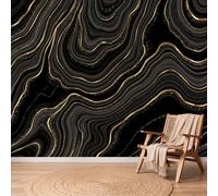 Wall Mural Abstract Non-Woven Minimalist Agate Marble Wave Curve Custom Photo Wallpaper Poster for Living Room Children's Room, 250 x 175 cm 3D Wall Art Home Backdrop Decoration, Black