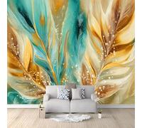 Wall Mural Abstract Watercolour Feather Texture Polka Dot Gold Photo Non-Woven Wallpaper Wall Covering 200 x 140 cm, Decor for Living Room Bedroom, Dorm Home Office Decoration