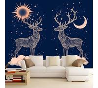Wall Mural Animal Elk Starry Sky 300x210 cm Photo Wallpaper, 3D Print Non-Woven Large Poster Mural for Living Room Bedroom TV Sofa Background Family Wall Decor