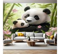 Wall Mural Animal Panda and Green Bamboo Photo Poster Mural Wallpaper Non-Woven Premium Art Print Living Room Bedroom Nursery TV Background Home Decor 300 x 210cm