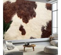 Wall Mural Animal Print Cowhide Pattern Photo Wallpaper Non-Woven 250x175 cm Wallpaper Roll Mural Wallcoverings for Bedroom Living Room TV Backdrop, Brown and White