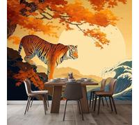 Wall Mural Animal Tiger Maple Tree 300x210 cm Photo Wallpaper, 3D Print Non-Woven Large Poster Mural for Living Room Bedroom TV Sofa Background Family Wall Decor