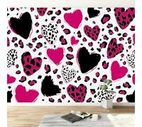 Wall Mural Animals Print Hearts Leopard Print Photo Wallpaper, Romantic Style Non-Woven Wall Mural Decoration Poster Picture Design Modern 350W x 256H cm Wallpaper for Living Room Kids Bedroom