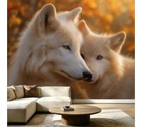 Wall Mural Arctic Wolf Wallpaper, Wall Mural Decoration Poster, Animal Close-Up Art Picture Design Photo Wallpaper for Living Room Bedroom 150 x 105 cm (WxH)