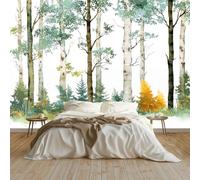 Wall Mural Birch Trees Forest Watercolor Nature Wildflowers for Kids Room 200 x 140 cm, Eco-Friendly Waterproof Wallpaper Photo Mural Wall Decor for Nursery Bedroom Playroom Wall Covering White