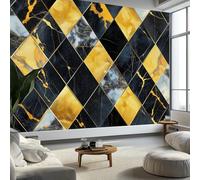Wall Mural Black Non-Woven Feature Wallpaper Marble Diamond Pattern Theme Poster Art Large Mural, for Living Room Bedroom Office, Wall Decoration 300x210 cm