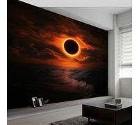 Wall Mural Black Photo Wallpaper 400W x 280H cm, Dreamy Solar Eclipse Sky Non-Woven Mural Wall Art Decoration Poster Picture Design - Wallpaper Modern for Kids Room Living Room Bedroom