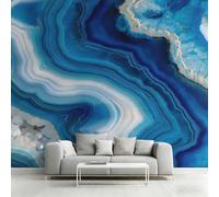 Wall Mural Blue Agate Wallpaper - Abstract Blue White Marble Photo Wallpaper for Living Room Bedroom, Non-Woven Blue White Wall Paper Home Decor Art 250x175 cm w6g13