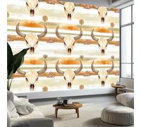 Wall Mural Bohemian Bull Skull Photo Wallpaper Non-Woven 200x140 cm Wallpaper Roll Mural Wallcoverings for Bedroom Living Room TV Backdrop, Cream
