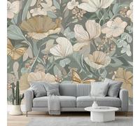 Wall Mural Bohemian Painted Flowers Butterflies Print Photo Wallpaper, Colorful Non-Woven Wall Mural Decoration Poster Picture Design 400 x 280 cm (W x H) Wallpaper for Living Room Kids Bedroom