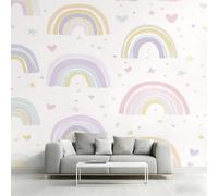 Wall Mural Boho Rainbow Wallpaper - Girls Star Hearts Polka Dot Photo Wallpaper for Living Room Bedroom, Non-Woven Multicolor Wall Paper Home Decor Art 450x315 cm w6g34