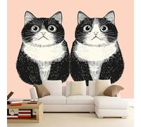 Wall Mural Cartoon Animal Black cat 300x210 cm Photo Wallpaper, 3D Print Non-Woven Large Poster Mural for Living Room Bedroom TV Sofa Background Family Wall Decor