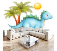 Wall Mural Cartoon Animals Dinosaur Sun Trees, Large Panoramic Non-Woven Wallpaper, White Photo Mural for Living Room & Bedroom 300 x 210 cm