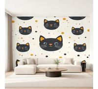 Wall Mural Cartoon Black Cat Wallpaper - Kids Cute Animal Kitten Photo Wallpaper for Living Room Bedroom, Non-Woven Orange Black Wall Paper Home Decor Art 500x350 cm w6g3