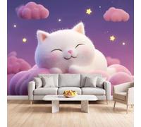 Wall Mural Cartoon Dreamy Photo Wallpaper Bedroom 500x280 cm | Wallpaper Mural Poster Animal Cat Cloud Pink, Wall Art for Living Room, Kids Bedroom, Lounge, Studio, Office Decor