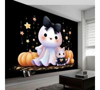 Wall Mural Cartoon Style Photo Wallpaper 200W x 140H cm, Black Star Pumpkin Ghost Photo Mural Wallpaper Non-Woven Decor for Living Room Bedroom Office and Kids Room - Easy to Install
