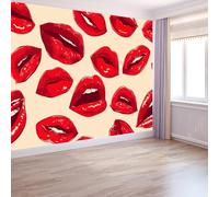 Wall Mural Cartoon Style Photo Wallpaper Mural 450 x 315 cm (W x H), Romantic Red Lips Photo Wall Art Decor Poster Wallpaper for Living Room, Bedroom, Office and Kids Room, Easy to Install