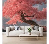 Wall Mural Cherry Blossom Tree Trunk 450 x 280 cm Photo Wallpaper, 3D Non-Woven Wallpaper Digital Illustration Romantic Poster Mural for Living Room Bedroom TV Sofa Background Family Wall Art Decor
