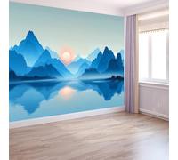 Wall Mural Chinese Landscape Painting Photo Wallpaper Mural 350 x 256 cm, Sunset Mountains Mist Photo Wall Art Decor Poster Wallpaper for Living Room Bedroom Office and Kids Room, Easy to Install