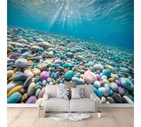 Wall Mural Colorful Beach, 3D Wall Murals Beach Rock Tv Background Wall Quick Home Refresh Realistic 3D Look Safe for Kids Room 450X315Cm