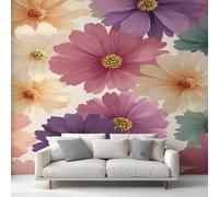 Wall Mural Colorful Cosmos Wallpaper - Floral Botanical Flower Photo Wallpaper for Living Room Bedroom, Non-Woven Multicolor Wall Paper Home Decor Art 390x260 cm w6g2