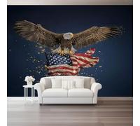 Wall Mural Colorful Non-Woven Wallpaper - Close-Up American Flag Eagle Wall Decoration, Not Peel and Stick, Easy to Install, Perfect for Living Room & Bedroom, 250 x 175 cm (W x H)