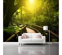 Wall Mural Colorful Non-Woven Wallpaper - Nature Path Jungle Perspective Wall Decoration, Not Peel and Stick, Easy to Install, Perfect for Living Room & Bedroom, 250 x 175 cm (W x H)