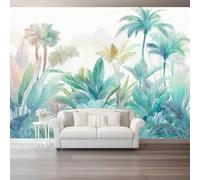 Wall Mural Colorful Non-Woven Wallpaper - Watercolor Palm Leaves Tropical Jungle Wall Decoration, Not Peel and Stick, Easy to Install, Perfect for Living Room & Bedroom, 250 x 175 cm (W x H)