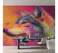 Wall Mural Colorful Wolf Wallpaper - Graffiti Wild Animal Wolves Photo Wallpaper for Living Room Bedroom, Non-Woven Colorful Wall Paper Home Decor Art 500x350 cm w6g4