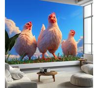 Wall Mural Cottage Meadow Animals Chicken Wallpaper, 3D Wall Mural Decoration Poster Country Style Picture Design, Photo Wallpaper for Living Room Bedroom Children's Room Office 250 x 175 cm