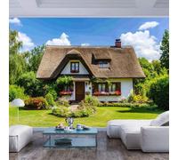 Wall Mural Custom 3D Photo Wallpaper thatched roof cottage garden Rustic style thatched roof cottage garden Rustic style For Living Room Bedroom Tv Background Office Restaurant Motif Room Wall Stick