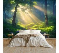 Wall Mural Dark Green Non-Woven Feature Wallpaper Natural Landscape Forest Sunlight Theme Poster Art Large Mural, for Living Room Bedroom Office, Wall Decoration 250x175 cm