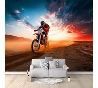 Wall Mural Desert Motocross Rider Wallpaper, 3D Wall Mural Decoration Poster Extreme Sports Picture Design Photo Wallpaper for Living Room Bedroom Children's Room Office 500 x 280 cm