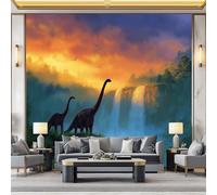 Wall Mural Dinosaurs Waterfalls Plants 400x280 cm Photo Wallpaper, 3D Print Non-Woven Large Poster Mural for Living Room Bedroom TV Sofa Background Family Wall Decor