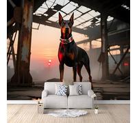 Wall Mural Doberman Pinscher 3D Photo Wallpaper, Sunset Scenery, Animals And Dogs Wall Murals for Bedroom Living Room, Non-Woven Mural Wallpaper Art Poster Sofa TV Background Decor 500 × 280 cm (WxH)