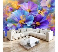 Wall Mural Dreamy Flower Plant Branch Leaf, Large Panoramic Non-Woven Wallpaper, Dark Purple Photo Mural for Living Room & Bedroom 200 x 140 cm
